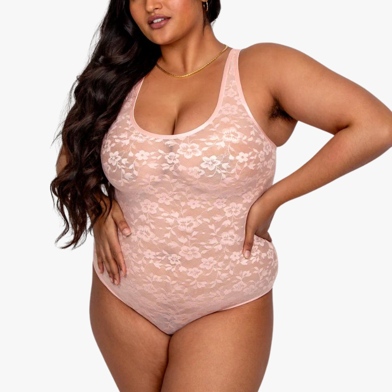 Curvy Couture No-Show Lace Bodysuit Blushing Rose - Victoria's Attic