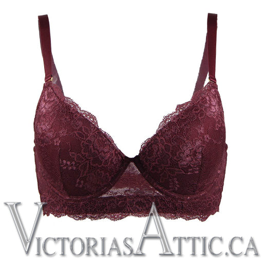 OY Lace Overlay Longline T Shirt Bra Wine - Victoria's Attic