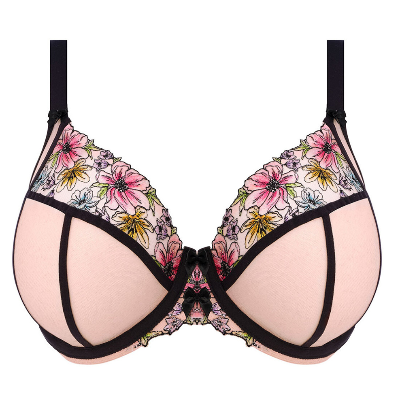 Push-up Strapless Demi Bra - Pink Floral Embroidery