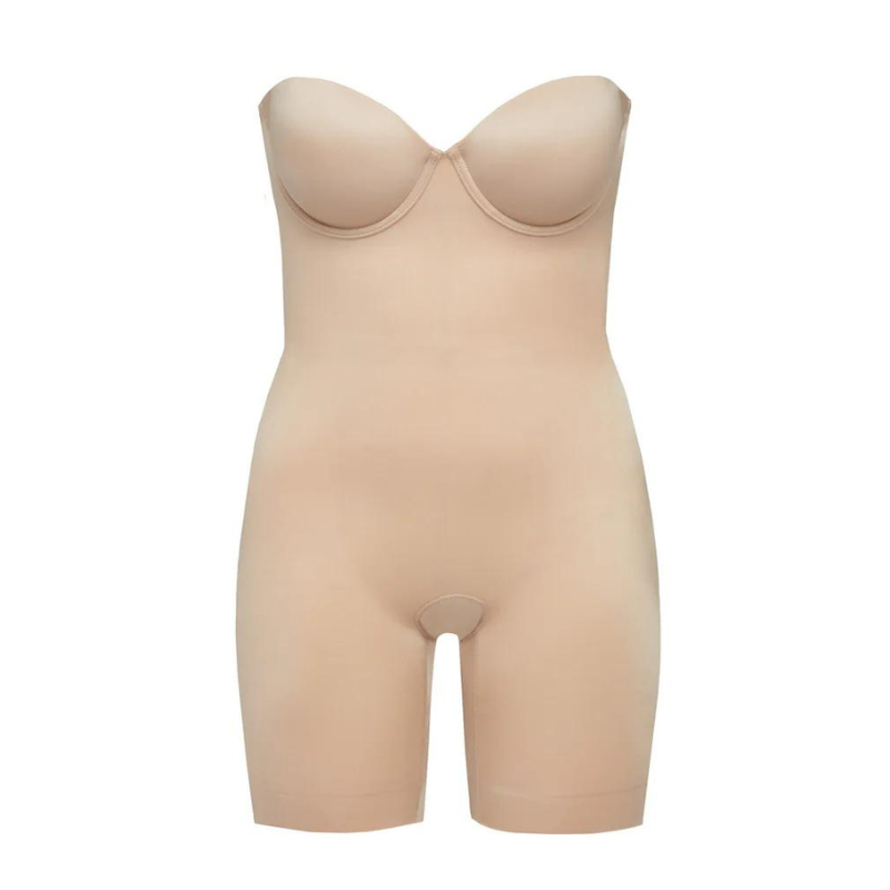 Spanx Suit Your Fancy Shaping Strapless Bra Mid Thigh Bodysuit Victoria s Attic