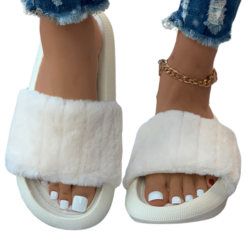 White Plush Band Slipper Slides - Victoria's Attic