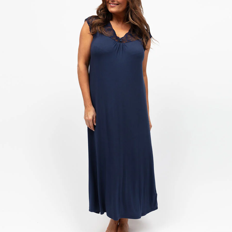 Cyberjammies Caroline Jersey Nightdress Navy - Victoria's Attic
