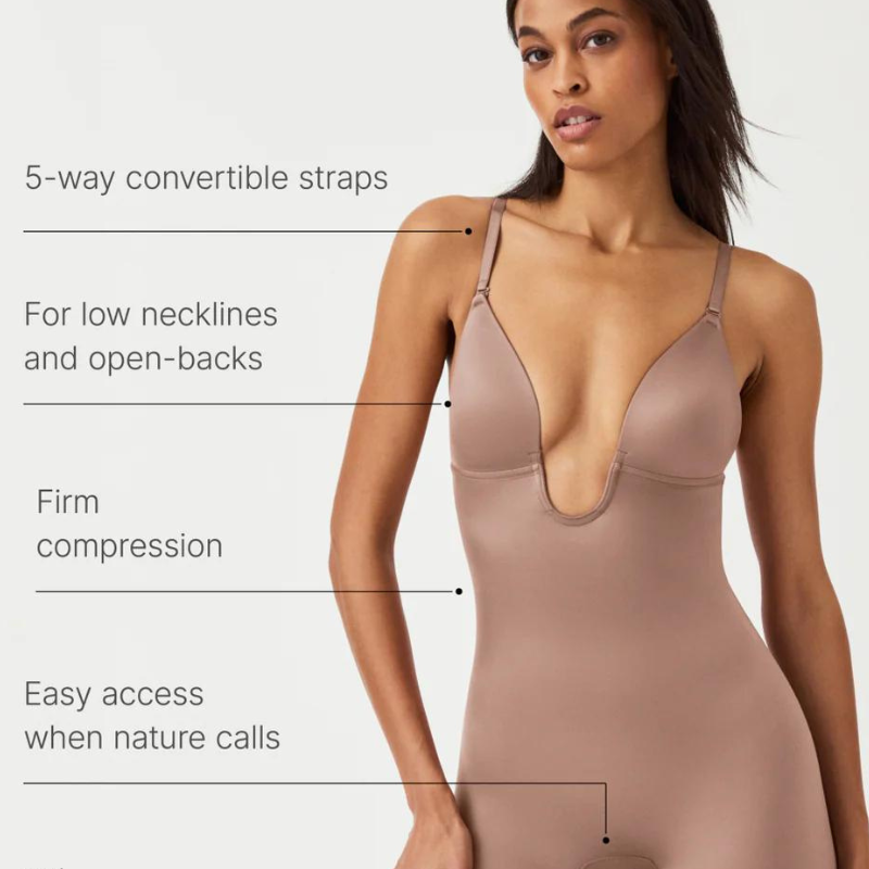 Spanx Suit Your Fancy Shaping Plunge Bodysuit Champagne - Victoria's Attic