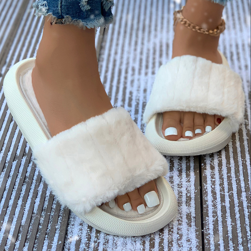 White Plush Band Slipper Slides - Victoria's Attic