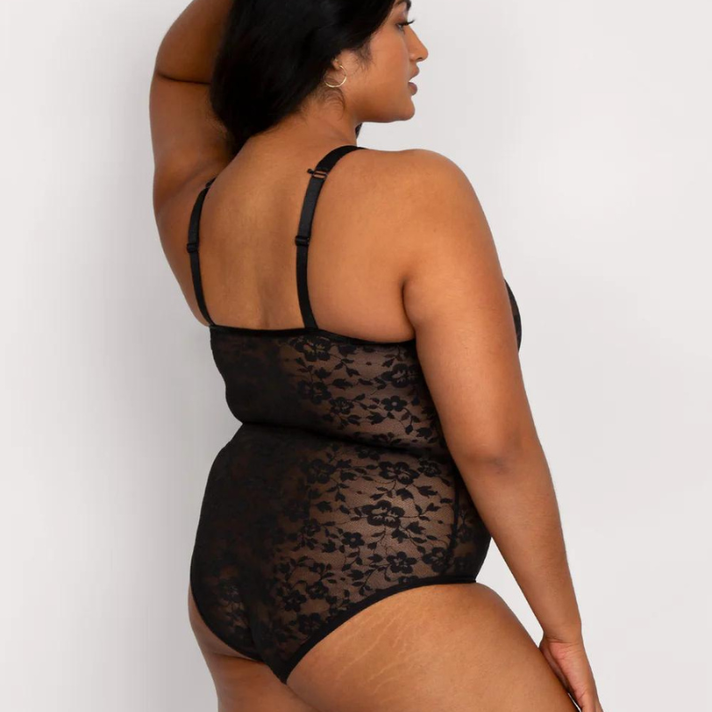 Curvy Couture No-Show Lace Bodysuit Black - Victoria's Attic