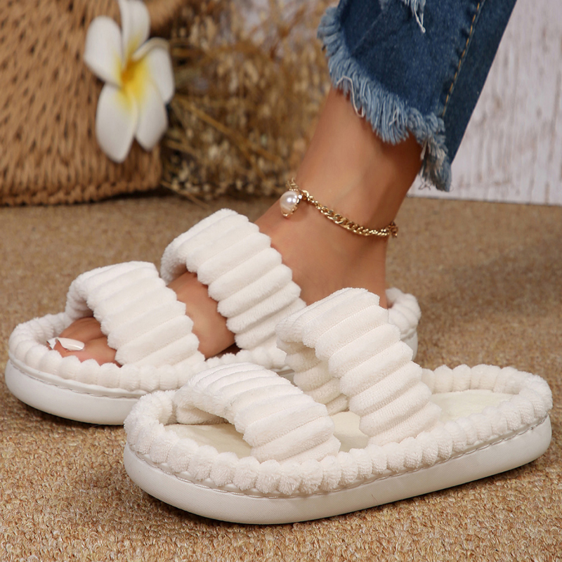 White Soft Ribbed Double Strap Slides - Victoria's Attic