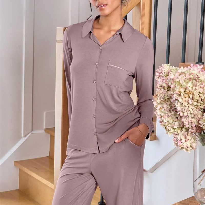 Fleur't Long PJ Set Cappucino - Victoria's Attic