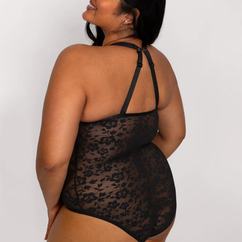 Curvy Couture No-Show Lace Bodysuit Black - Victoria's Attic