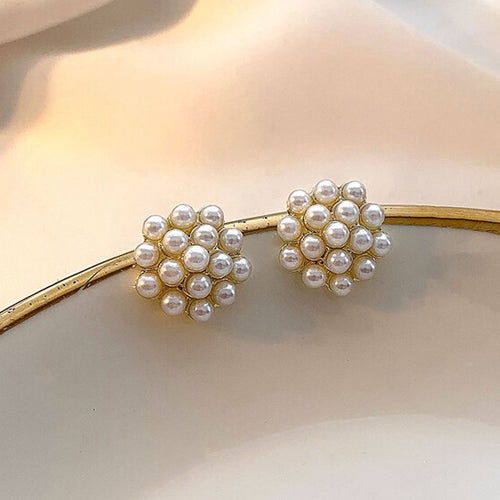 French Retro Pearl Flower Ball Earrings - Victoria's Attic