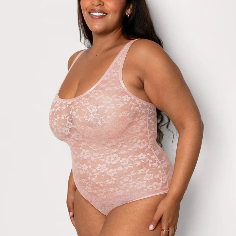 Curvy Couture No-Show Lace Bodysuit Blushing Rose - Victoria's Attic