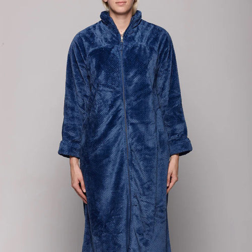 Casual Moments Front Zip Robe Navy - Victoria's Attic