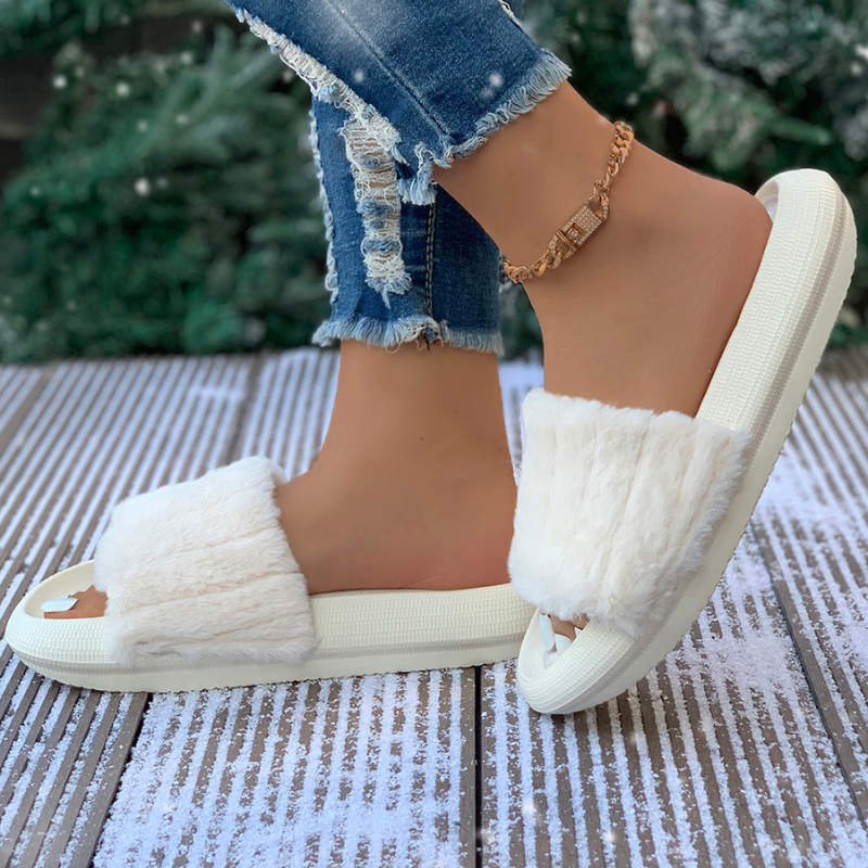 White Plush Band Slipper Slides - Victoria's Attic