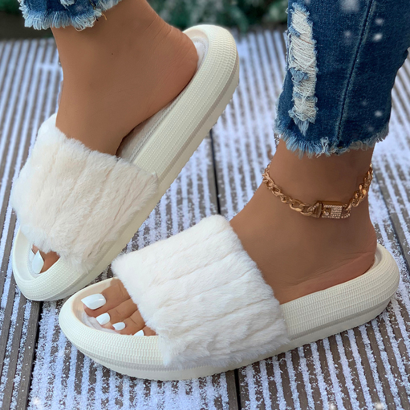 White Plush Band Slipper Slides - Victoria's Attic