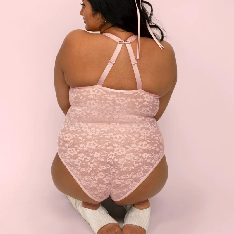 Curvy Couture No-Show Lace Bodysuit Blushing Rose - Victoria's Attic