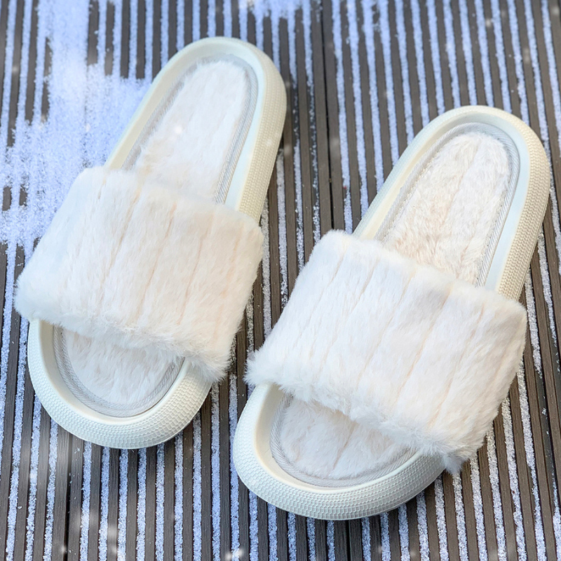 White Plush Band Slipper Slides - Victoria's Attic