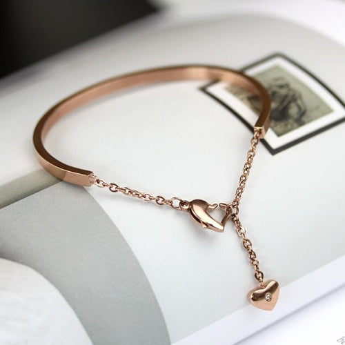 Rose Gold Heart Pendant Bangle Cuff - Victoria's Attic