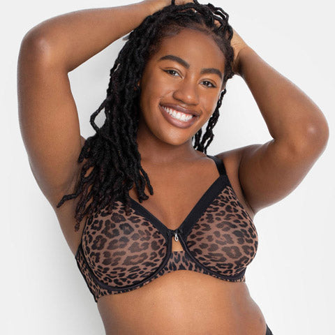 Leopard Print Unlined Lace and Mesh Bra