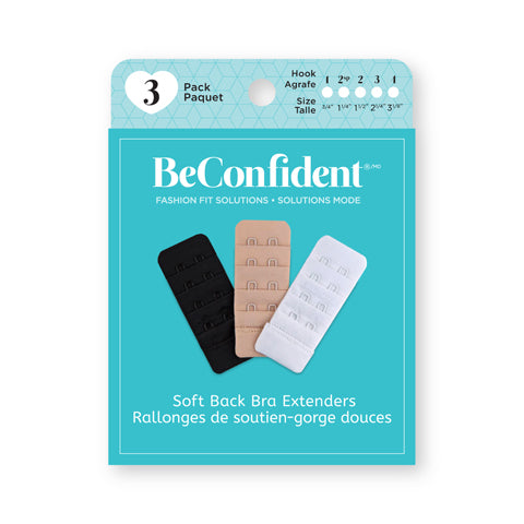 BeConfident Soft Back Bra Extender 4 Hook (3 1/8") Multi-Colour 3 Pack - Victoria's Attic