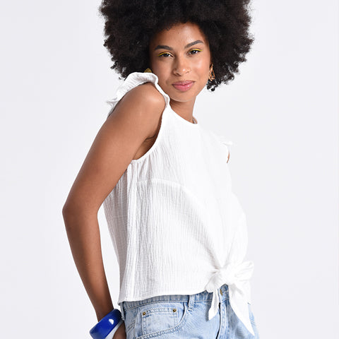Molly B Front Knotted Top White - Victoria's Attic