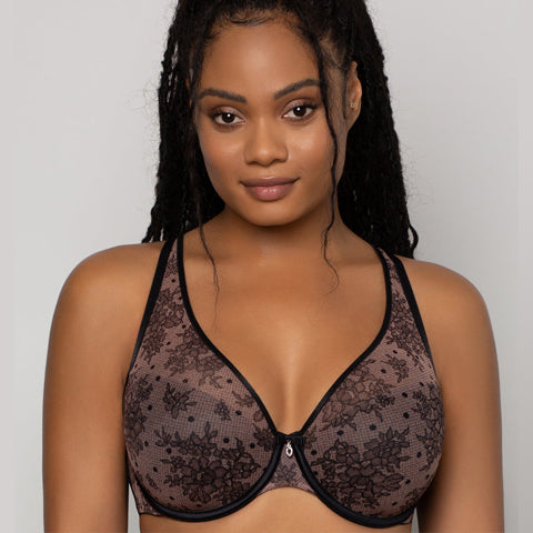 Sheer Mesh Full Coverage Unlined Underwire Bra Olive Waves, 47% OFF