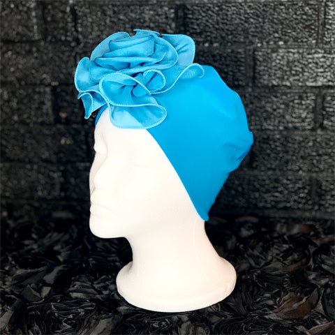 Chemo Beanie with Large Flower Blue - Victoria's Attic