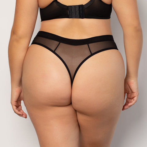 Mesh and Lace Thong, Black