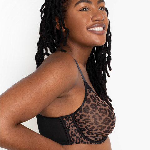 Sheer Mesh Plunge T-Shirt Bra - Designer Leopard – Curvy Couture