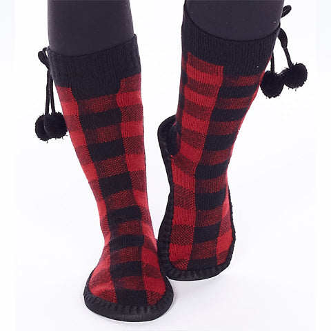 DKR & Co. Moccasin Lounge Socks Red Check - Victoria's Attic