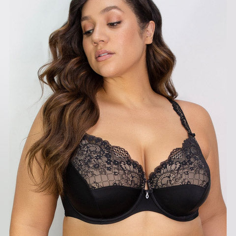 Plus Size Push Up Bra with Lace Inserts and Drawstrings - Krisline