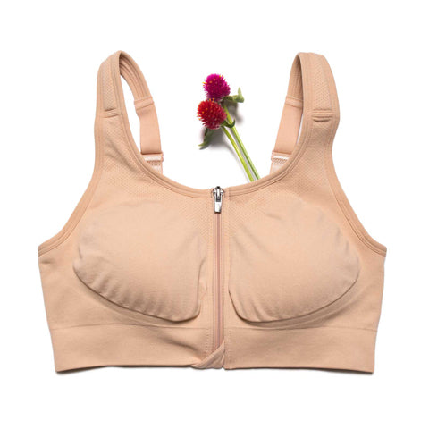 Women's Post Surgery Mastectomy Bra with Pockets Bralette Lace Front  Closure Zipper Wireless Brassiere Bandeau Daily Bra