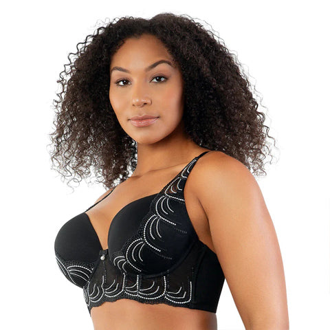 Pour Moi Embroidery Longline Bra 32FF, Black/Cosmetic at  Women's  Clothing store