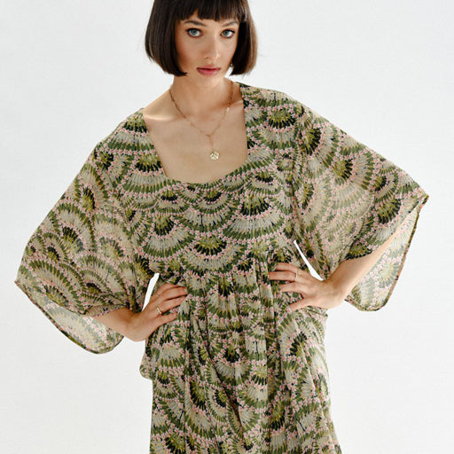 Molly B Long Square Neck Dress Khaki Papeete - Victoria's Attic
