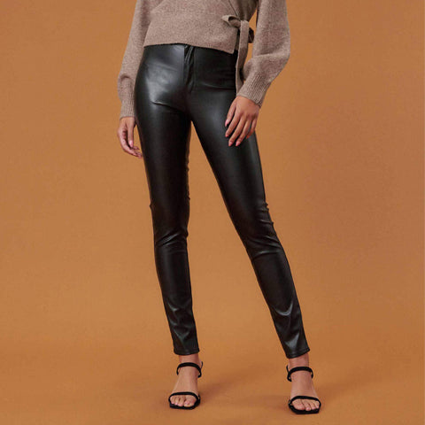 Vibrant MIU Faux Leather Skinny Jeans Black