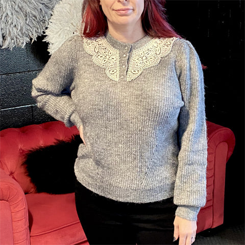 Molly B Lace Yoke Ribbed Sweater - Victoria's Attic